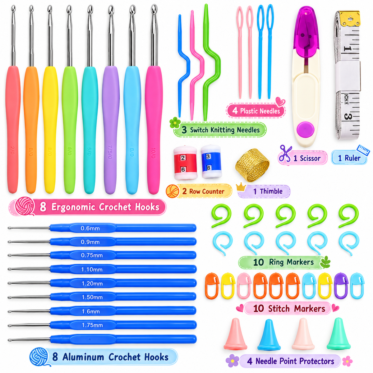 Crochet and Knitting Accessories Kit with Hooks and Tools