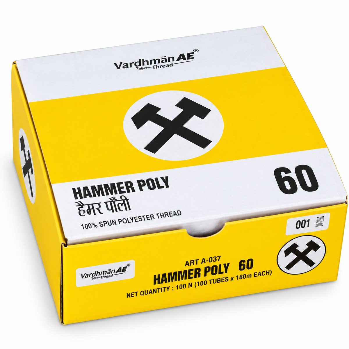 Vardhman A-037 Hammer Poly Sewing Thread 180 Metres White (100 Tubes)