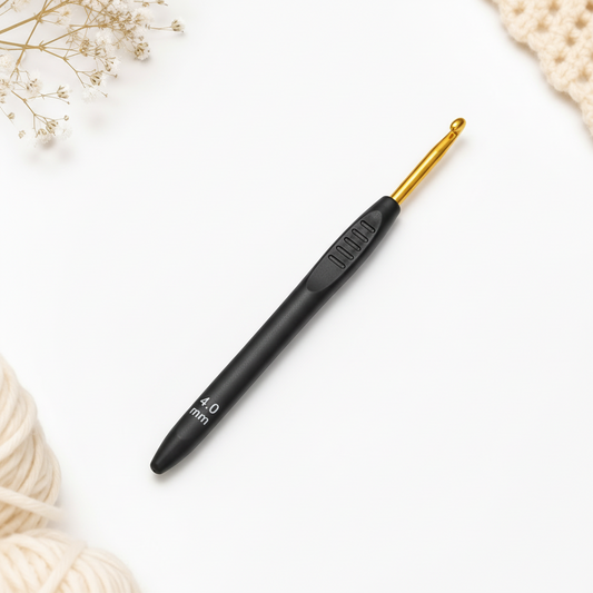 Gold Crochet Hook with Ergonomic Soft-Grip Plastic Handles