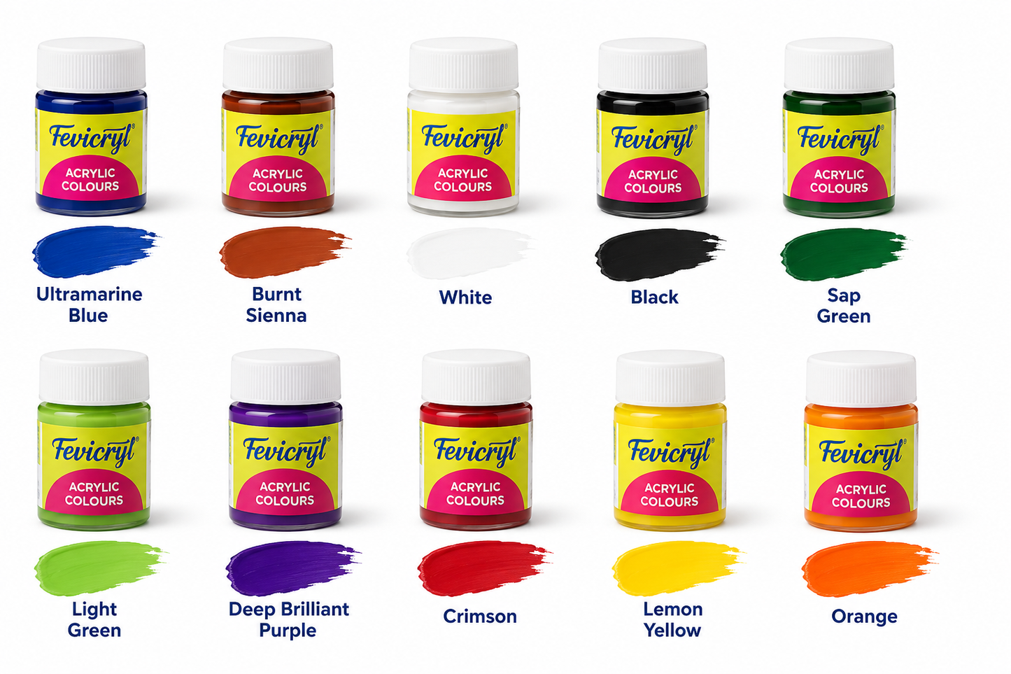 Fevicryl Acrylic Colours Sunflower Kit – 10 Shades Acrylic Paint Set for Canvas, Wood, MDF, Clay & DIY Crafts | Pidilite Hobby Ideas
