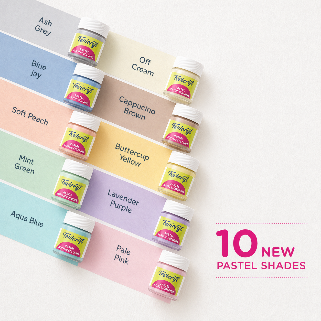 Fevicryl Pastel Acrylic Colours Set – 10 Shades Acrylic Paint Kit for Canvas, Wood, MDF, Clay & DIY Crafts | Pidilite | Hobby Ideas