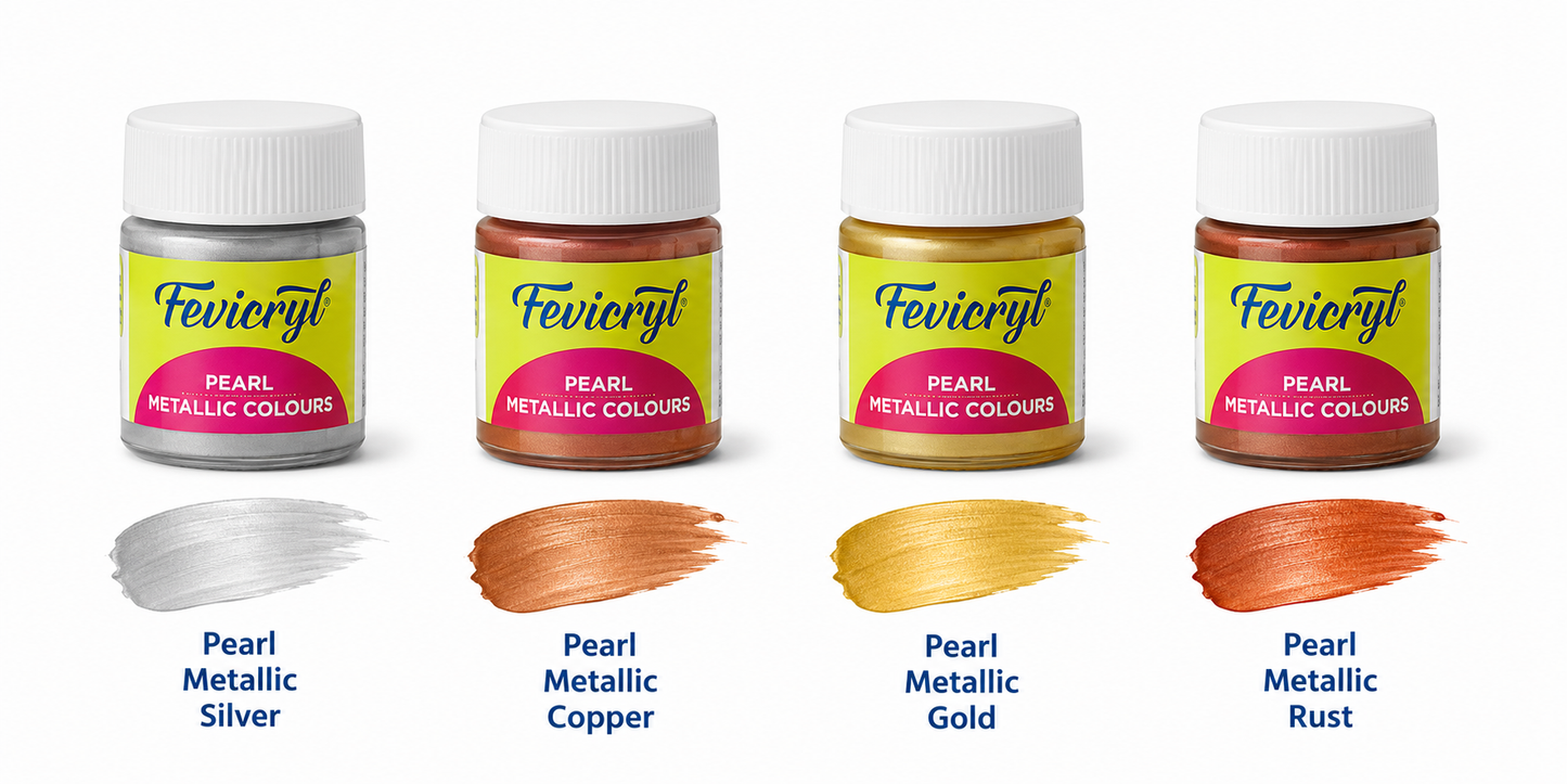 Fevicryl Pearl Metallic Acrylic Colours Set – 4 Metallic Shades Acrylic Paint Kit for Canvas, Wood, MDF, Clay & DIY Crafts | Pidilite Hobby Ideas