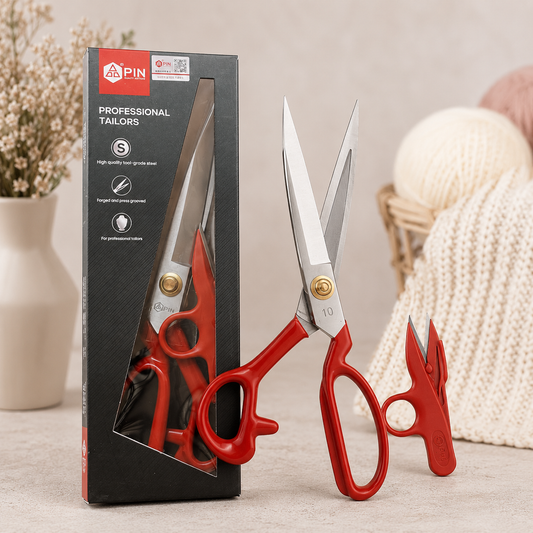 PIN Professional Tailoring Scissors with Free Thread Trimmer | Heavy Duty Fabric Cutting Shears