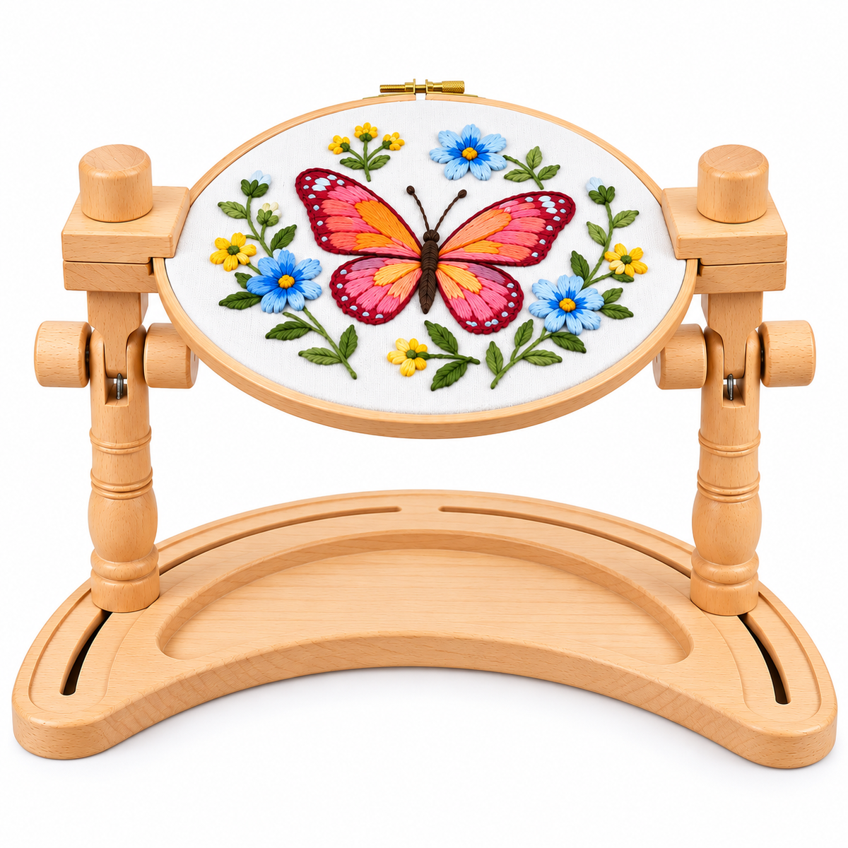 Knit Wit Embroidery Hoop Stand Adjustable Wooden Holder