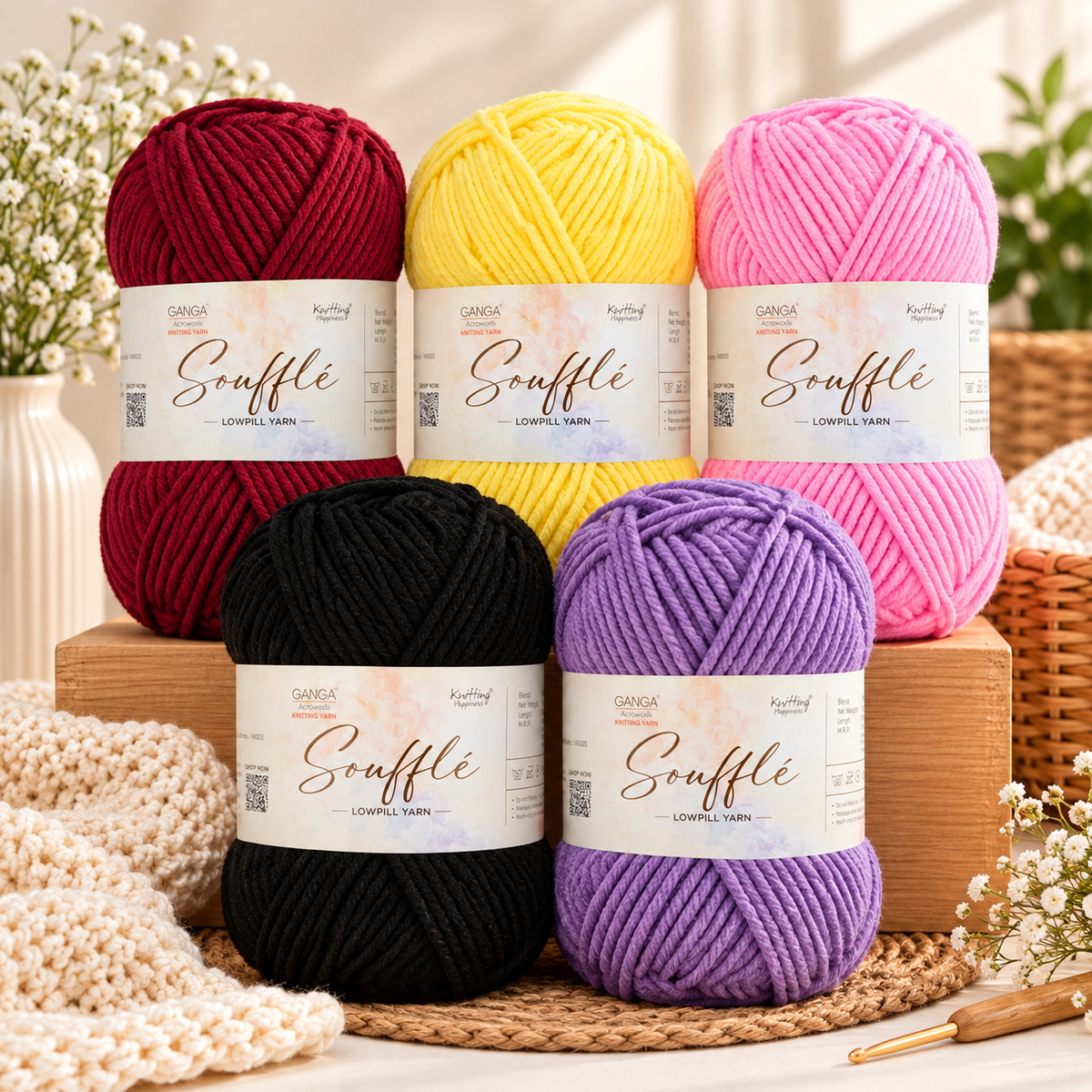 GANGA Souffle LowPill Yarn – 5 Ply Acrylic Knitting & Crochet Yarn
