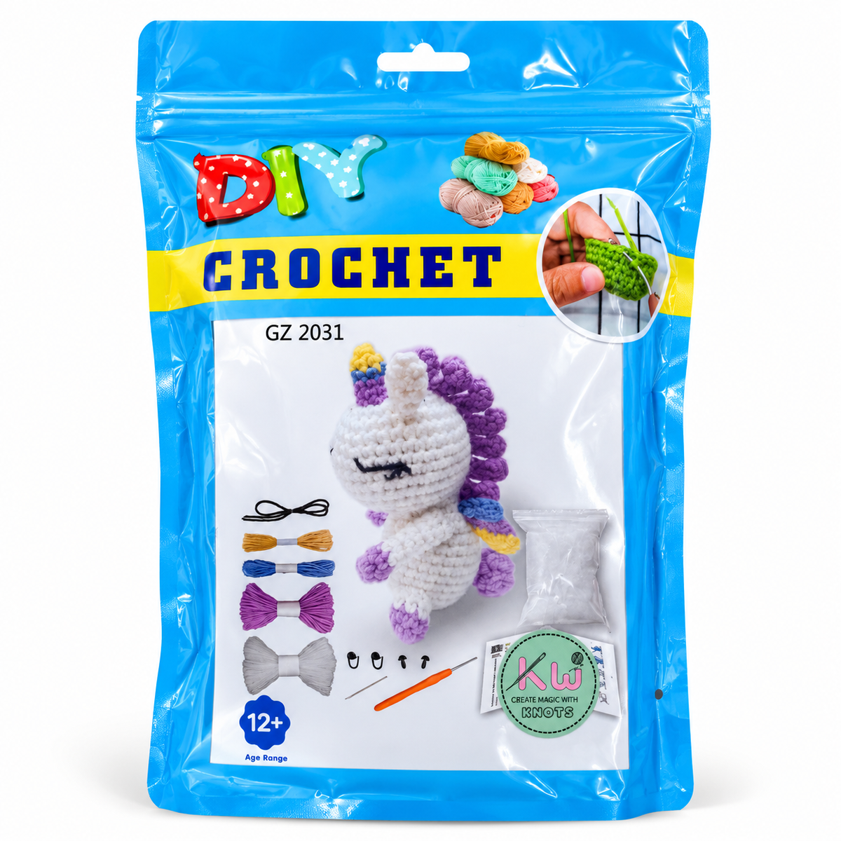 Knit-Wit DIY Crochet Beginner Amigurumi Kit – Multiple Designs with Yarn, Hook & Accessories