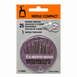 PONY Needle Compact – 25 Assorted Sewing Needles with Needle Threader