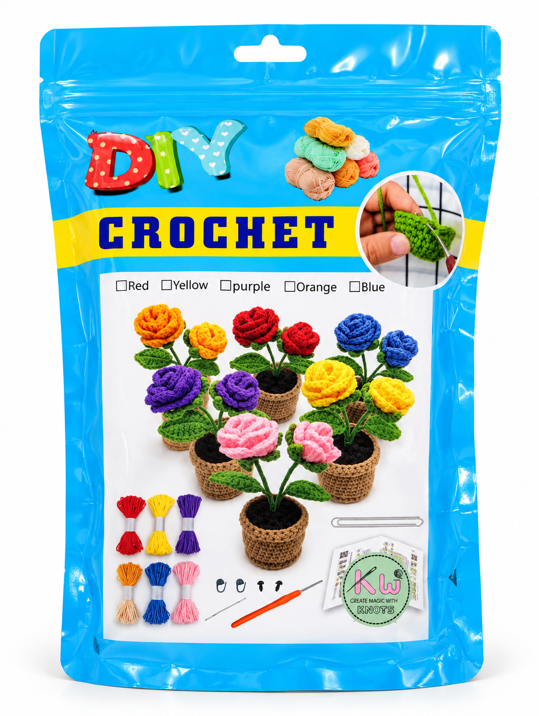 Knit-Wit DIY Crochet Beginner Amigurumi Kit – Multiple Designs with Yarn, Hook & Accessories