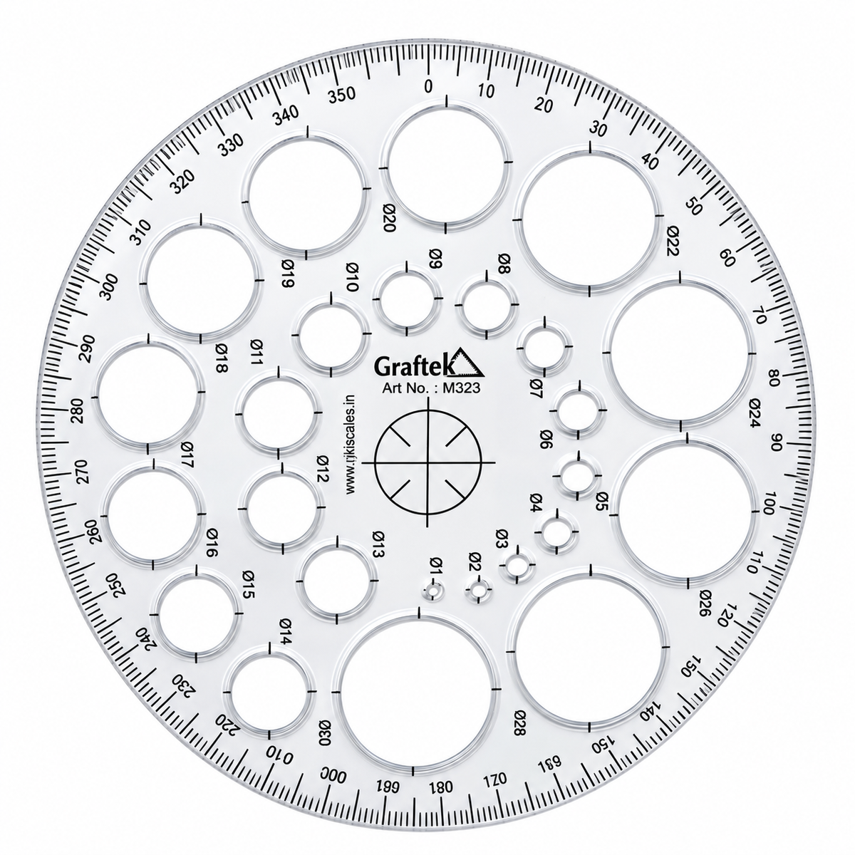 PRO CIRCLE 360° Protractor & Circle Scale – Circular Drafting Template with Multiple Circle Sizes