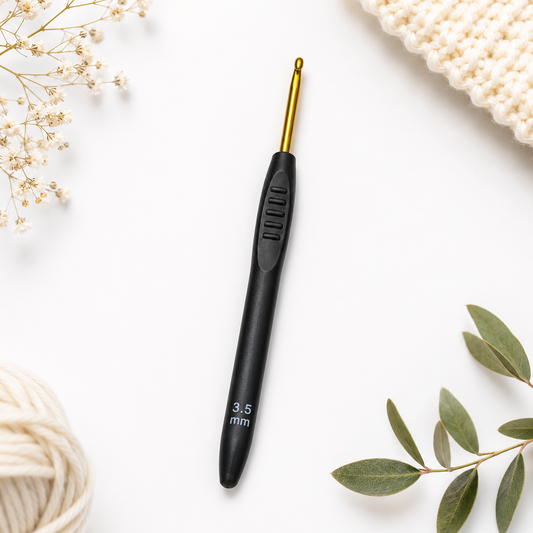 Gold Crochet Hook with Ergonomic Soft-Grip Plastic Handles