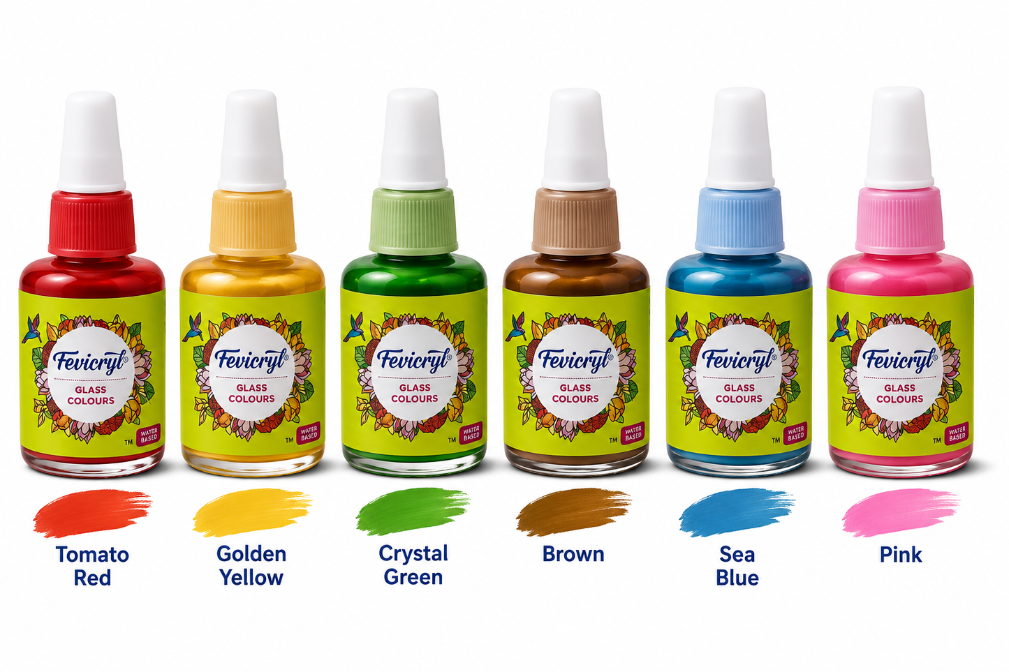 Fevicryl Glass Colours Set – 6 Water-Based Glass Paints for Glass, Acrylic, Mirrors & DIY Crafts | Pidilite Hobby Ideas