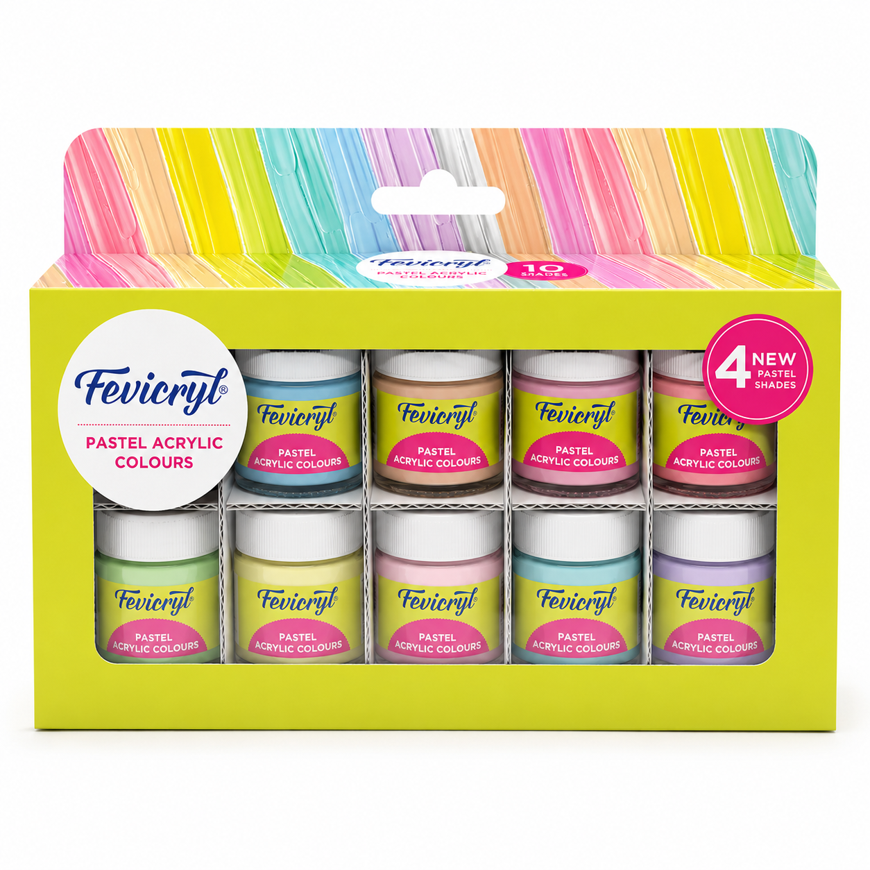 Fevicryl Pastel Acrylic Colours Set – 10 Shades Acrylic Paint Kit for Canvas, Wood, MDF, Clay & DIY Crafts | Pidilite | Hobby Ideas