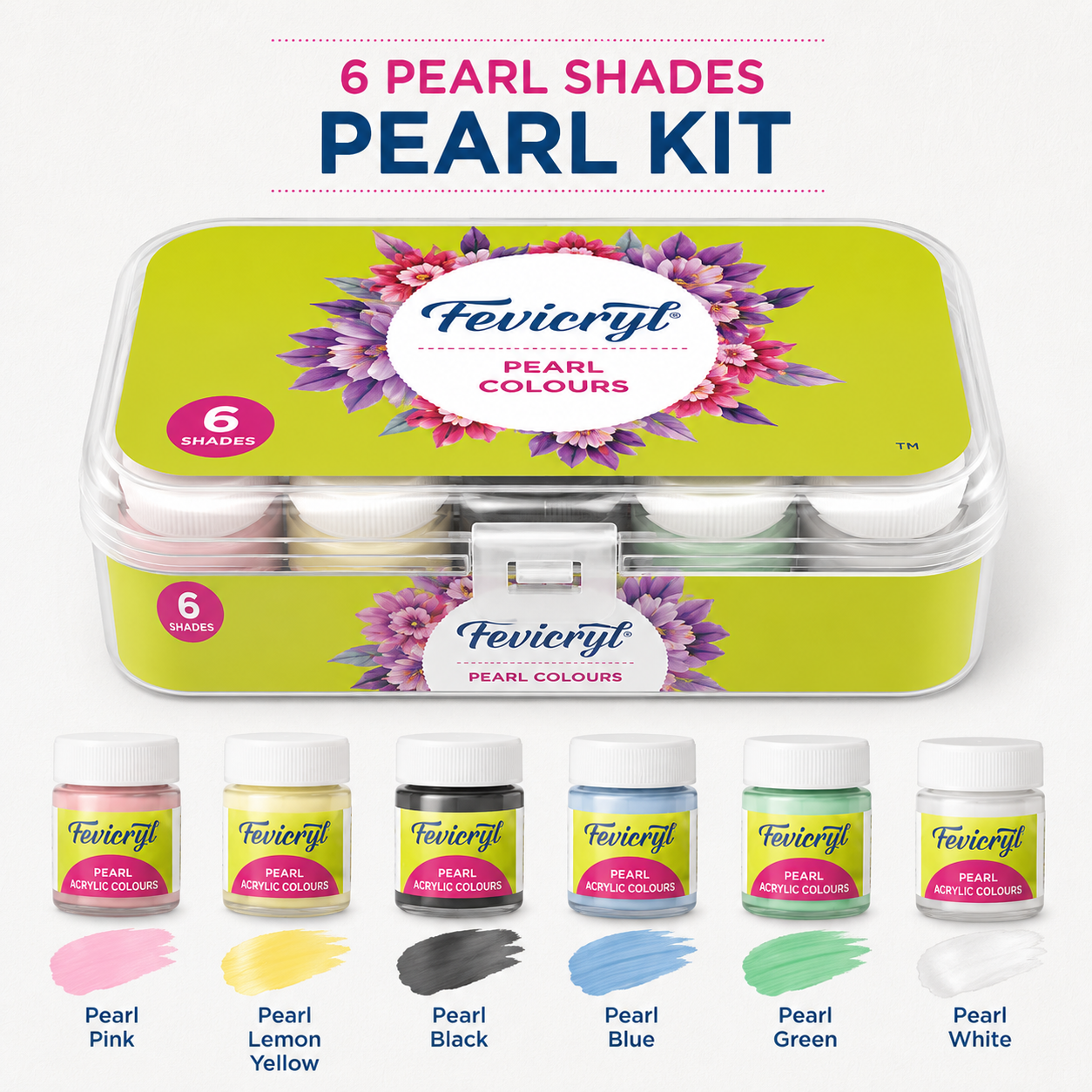Fevicryl Pearl Acrylic Colours Set – 6 Pearl Shades Acrylic Paint Kit for Canvas, Wood, MDF, Clay & DIY Crafts | Pidilite | HobbyIdea