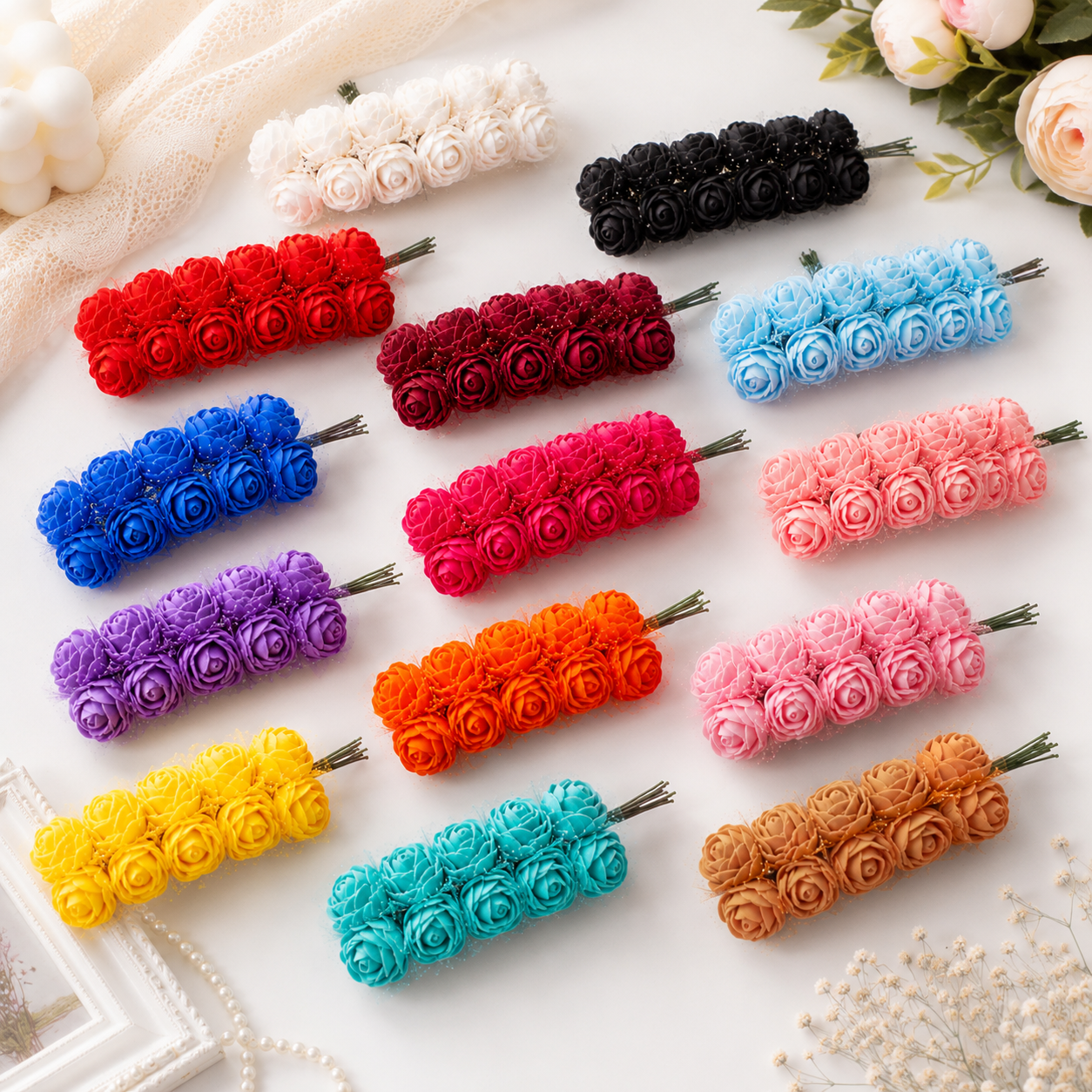 Premium Foam Rose Flowers Pack – 144 Mini Artificial Foam Roses for DIY Crafts, Scrapbooking, Decorations & Floral Arrangements