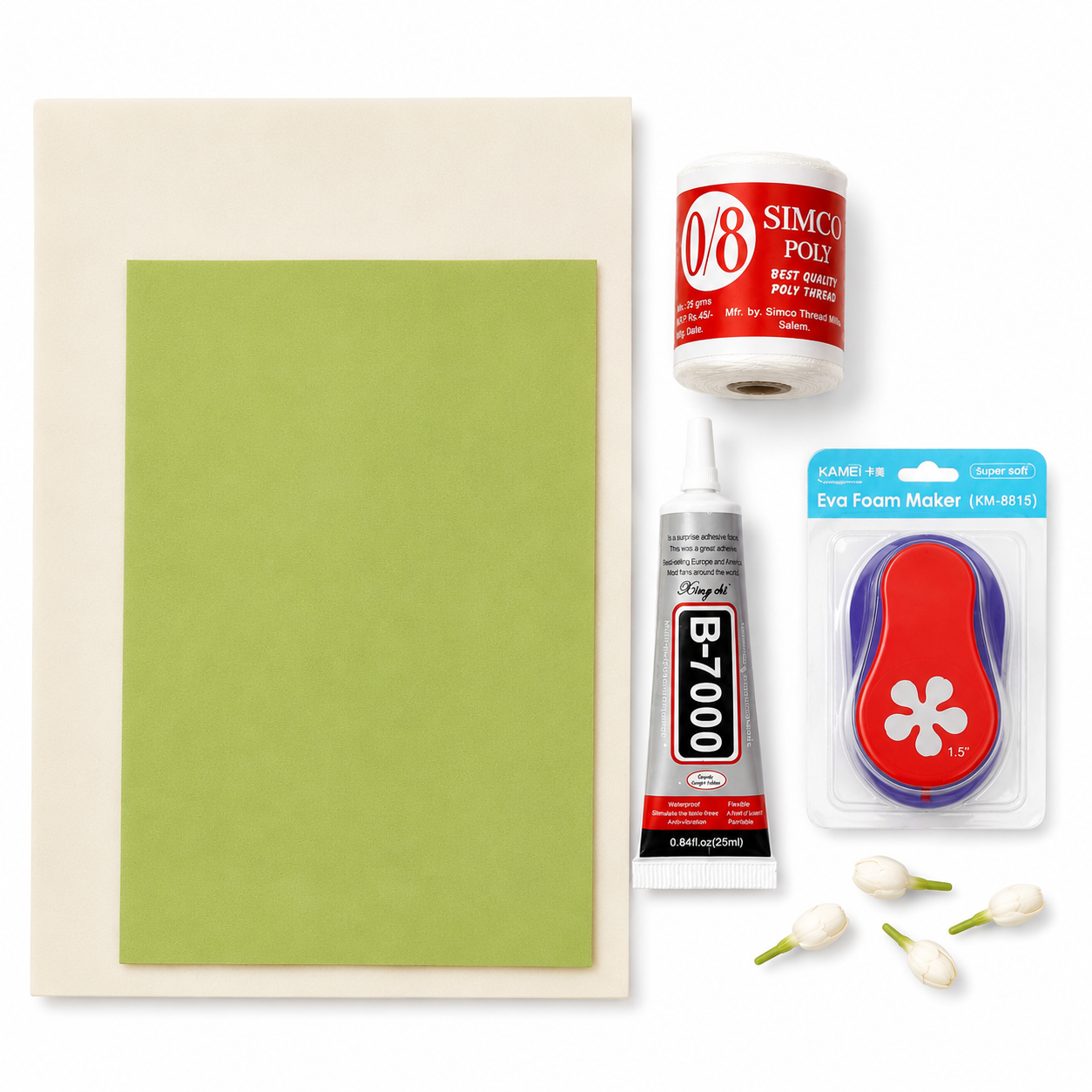 Jasmine Flower Making Kit – EVA Foam Flower Craft Kit with Punch, Foam Sheets, Adhesive & Thread for Handmade Jasmine Flowers