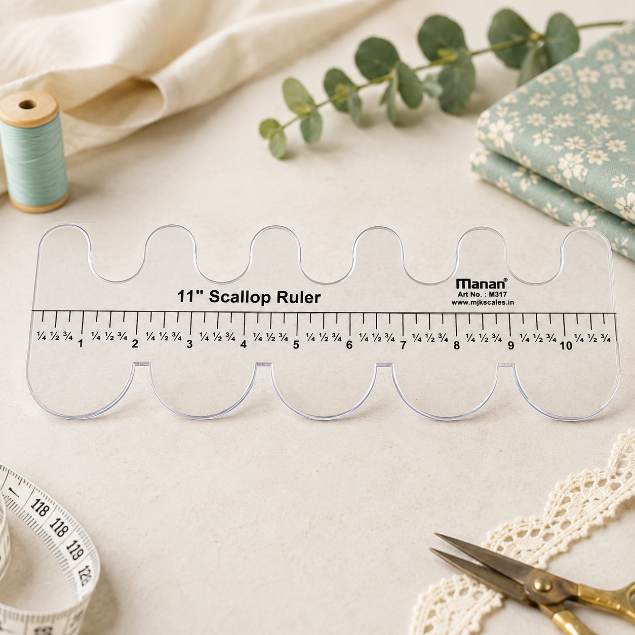 Manan 2-in-1 Scallop Scale & Ruler – M317 11 Inch Tailoring & Fashion Designing Ruler