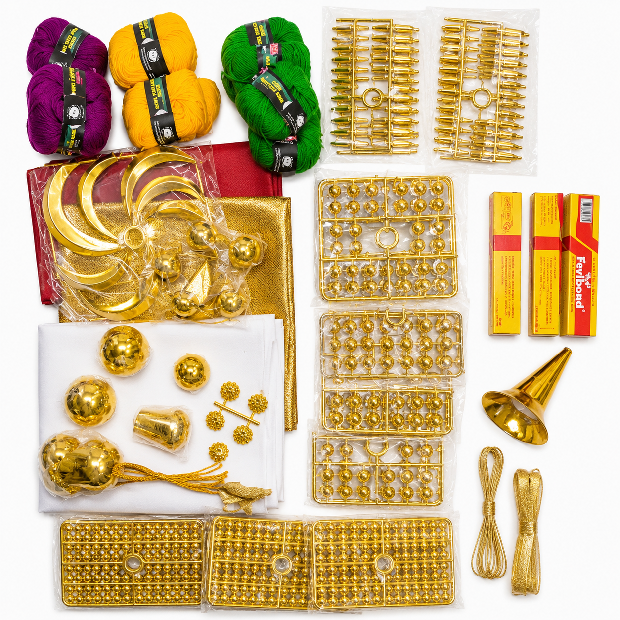 Nettipattam Making Kit – Complete DIY Kerala Elephant Caparison Craft Kit with Gold Embellishments, Fabric, Yarn & Accessories