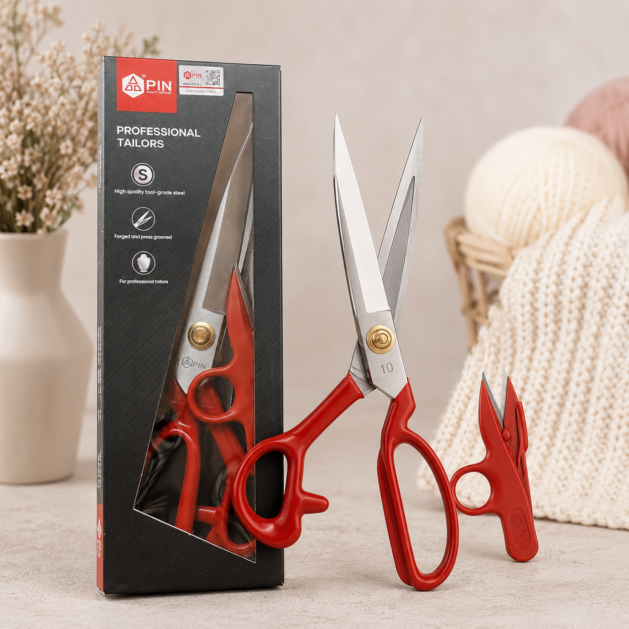 PIN Professional Tailoring Scissors with Free Thread Trimmer | Heavy Duty Fabric Cutting Shears