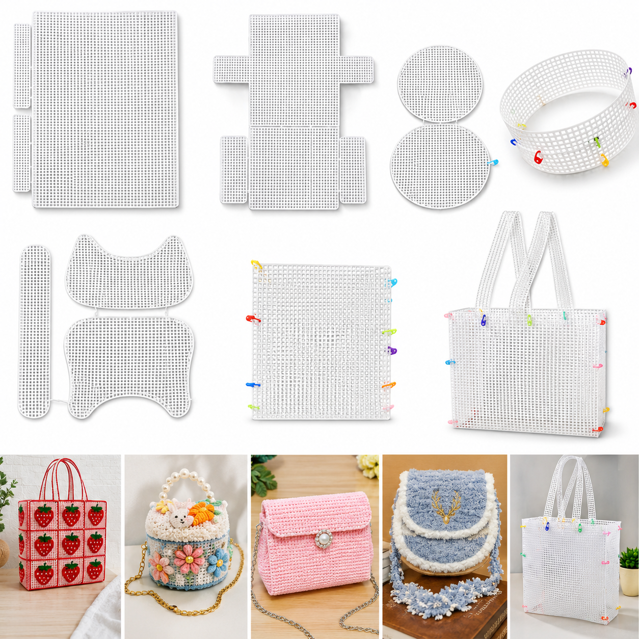 Knit-Wit DIY Clear Plastic Canvas Sheets for Knitting Purses & Bags – Reusable Craft Mesh Sheets