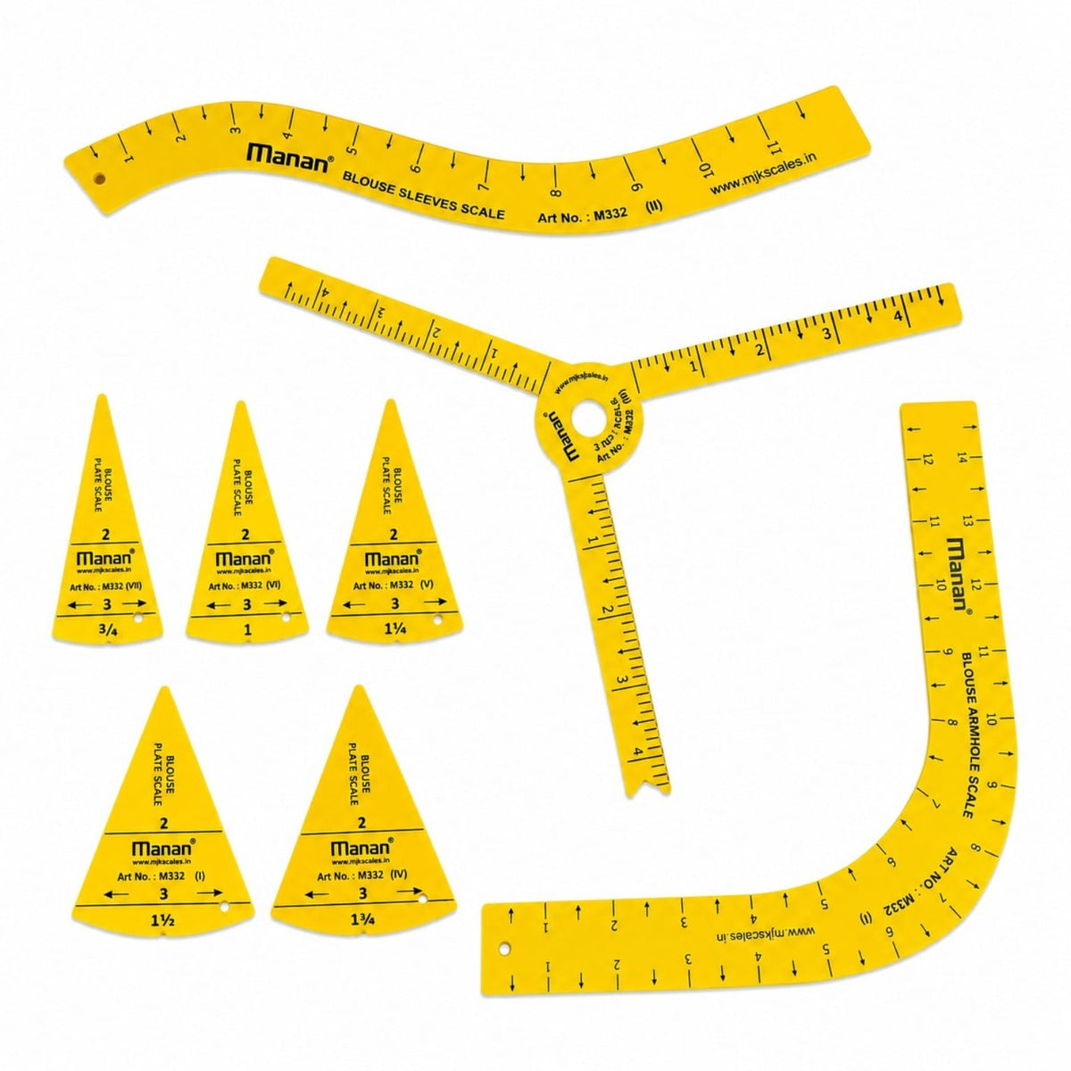 MANAN Blouse Scale Set of 8 – Tailoring Rulers for Blouse Cutting & Pattern Making