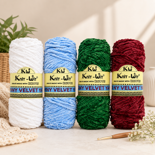 Knit-Wit Shinny Velvet Yarn – Soft & Plush Velvet Yarn for Knitting, Crochet & Crafts