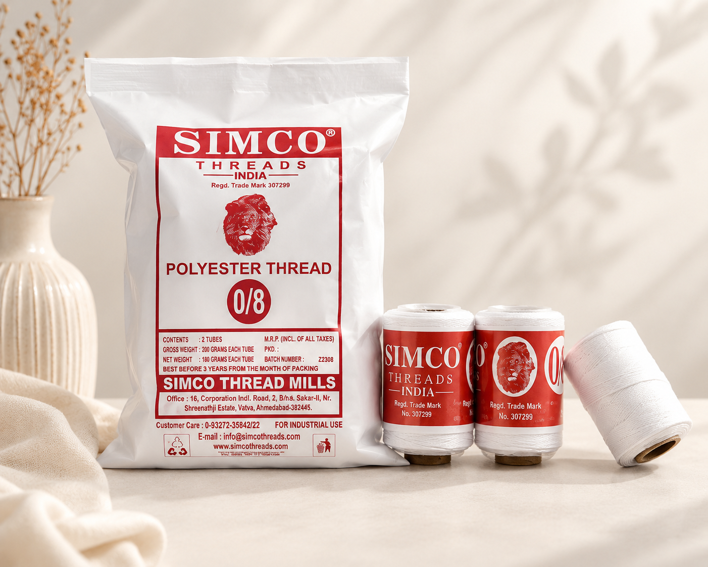 Simco 0/8 Polyester Tying Thread – White Craft & Floral Binding Thread for Jasmine Flower Making, Garlands & DIY Crafts